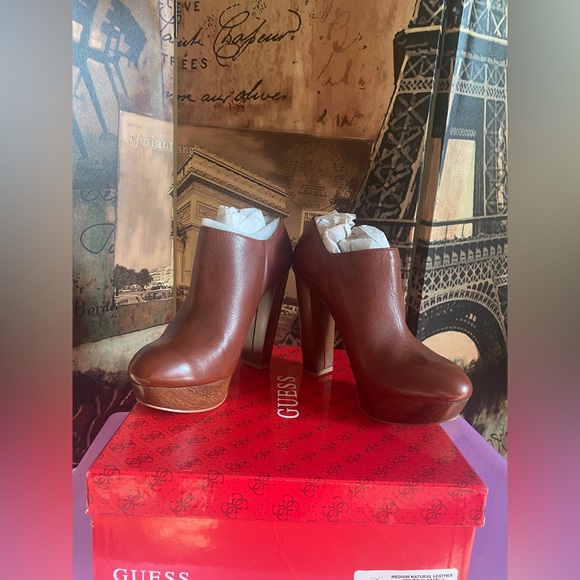 GUESS Paprika Brown Leather Platform Booties | Size 8.5 M (New) - Picture 2 of 8